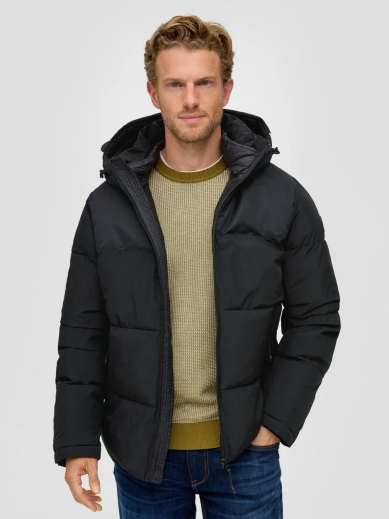 Geaca matlasata barbati, cu gluga si croiala Regular fit, Negru (SELECTATI MARIMEA: 2XL)