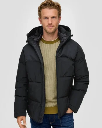 Geaca matlasata barbati, cu gluga si croiala Regular fit, Negru (SELECTATI MARIMEA: 2XL)