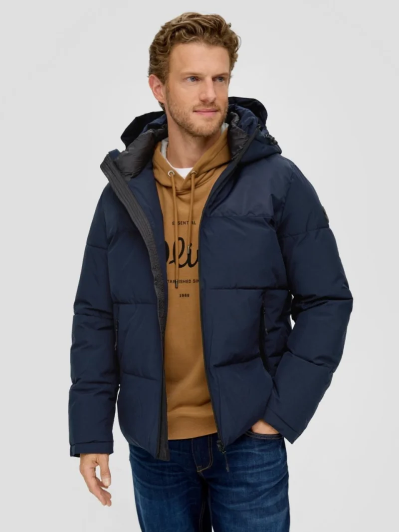 Geaca matlasata barbati, cu gluga si croiala Regular fit, Bleumarin (SELECTATI MARIMEA: 2XL)