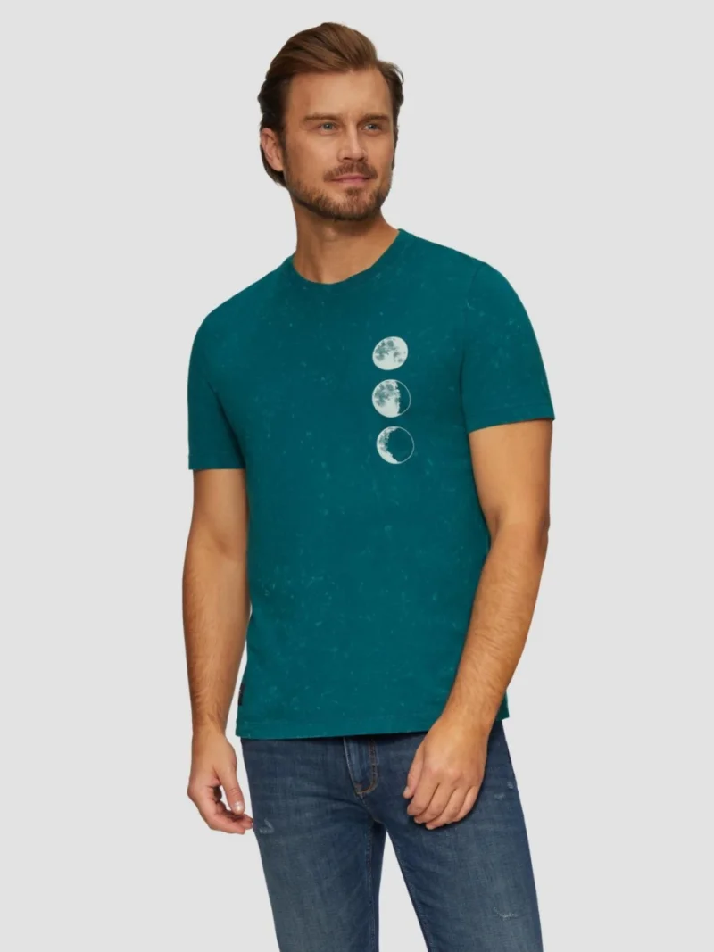 Tricou barbati cu decolteu la baza gatului si imprimeu cu fazele luni, Turcoaz (SELECTATI MARIMEA: 2XL)