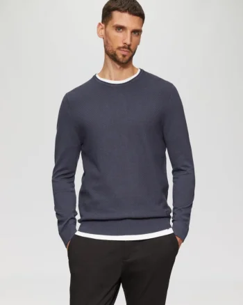 Pulover barbati cu decolteu la baza gatului, Regular fit, Bleumarin inchis (SELECTATI MARIMEA: XL)