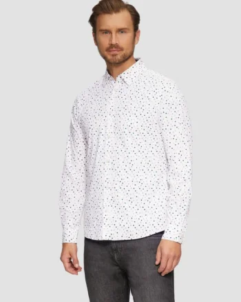 Camasa barbati cu maneca lunga, croiala Slim fit si imprimeu cu fazele luni, Alb (SELECTATI MARIMEA: 2XL)