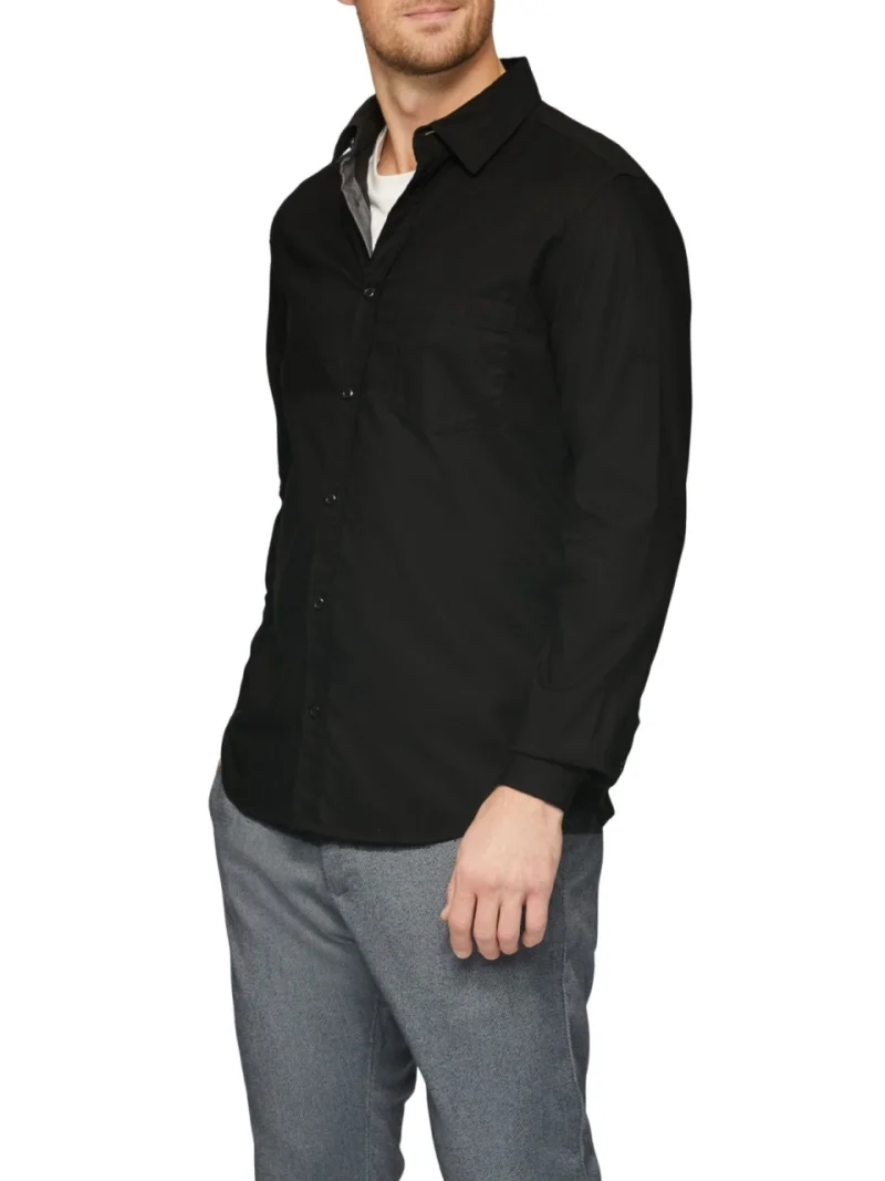 Camasa barbati cu maneca lunga din amestec de bumbac si elastan, croiala Slim fit, Negru (SELECTATI MARIMEA: XL)