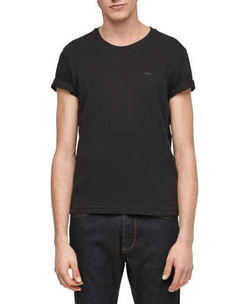 Tricou barbati cu decolteu la baza gatului din bumbac cu logo, Negru (SELECTATI MARIMEA: S)