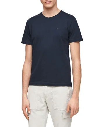 Tricou barbati cu decolteu la baza gatului din bumbac cu logo, Bleumarin (SELECTATI MARIMEA: S)