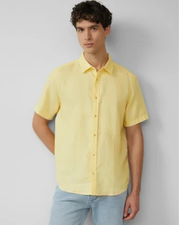 s.Oliver Camasa usoara cu maneca scurta, barbati, din 100% in, Regular fit, Galben (SELECTATI MARIMEA: S)