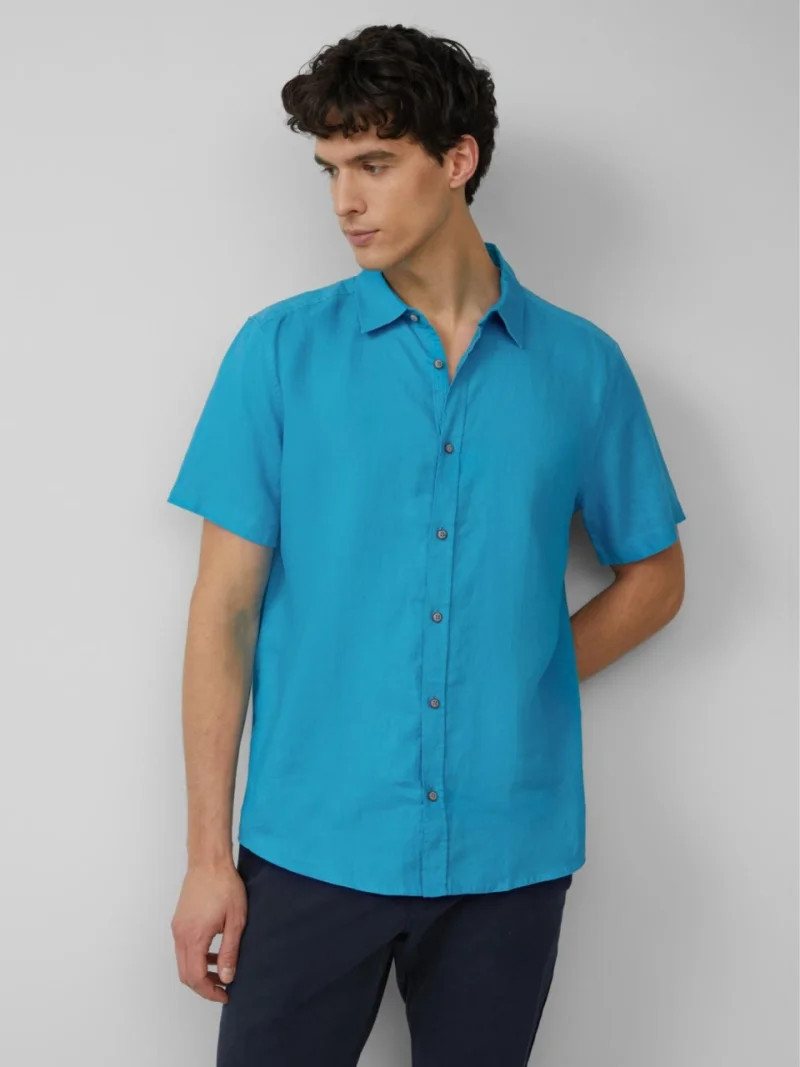 s.Oliver Camasa usoara cu maneca scurta, barbati, din 100% in, Regular fit, Turcoaz (SELECTATI MARIMEA: S)