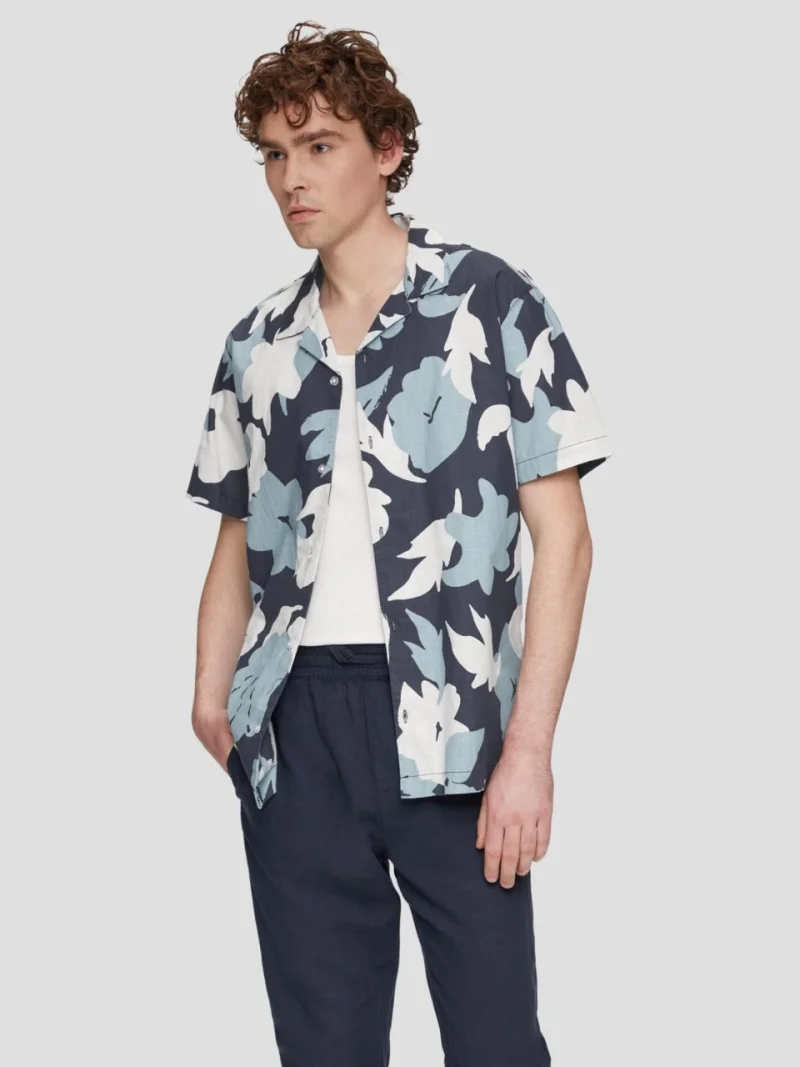 Q/S by s.Oliver Camasa barbati cu maneca scurta, Regular Fit cu imprimeu floral, Alb (SELECTATI MARIMEA: S)