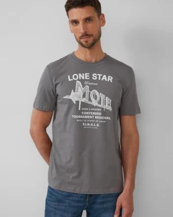 s.Oliver Tricou barbati cu decolteu la baza gatului, imprimeu text, Regular fit, Gri (SELECTATI MARIMEA: M)