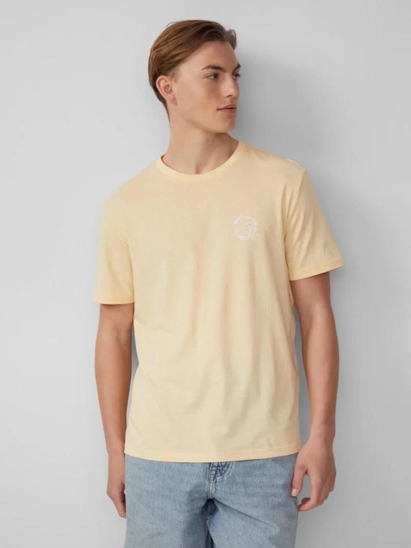 Q/S by s.Oliver Tricou barbati cu imprimeu, decolteu la baza gatului, Regular fit, Galben deschis (SELECTATI MARIMEA: S)
