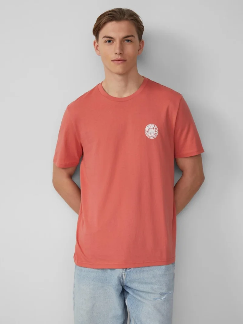 Q/S by s.Oliver Tricou barbati cu imprimeu, decolteu la baza gatului, Regular fit, Roz pudrat (SELECTATI MARIMEA: XL)