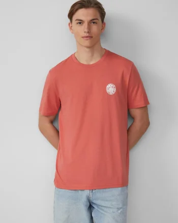 Q/S by s.Oliver Tricou barbati cu imprimeu, decolteu la baza gatului, Regular fit, Roz pudrat (SELECTATI MARIMEA: XL)
