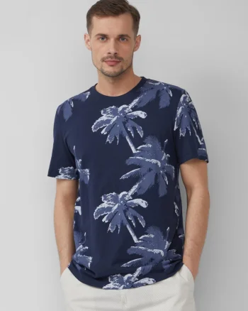 s.Oliver Tricou barbati cu imprimeu tropical, din bumbac, Regular Fit, Bleumarin inchis (SELECTATI MARIMEA: S)