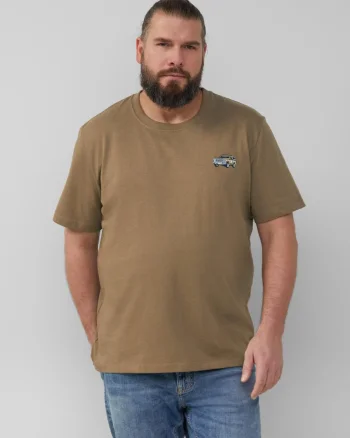 s.Oliver Big Sizes Tricou barbati big sizes cu imprimeu cu logo Ford, decolteu la baza gatului, Maro (SELECTATI MARIMEA: 2XL)