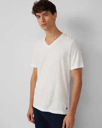 s.Oliver Tricou barbati cu decolteu in V, Regular fit, din bumbac, Alb (SELECTATI MARIMEA: S)