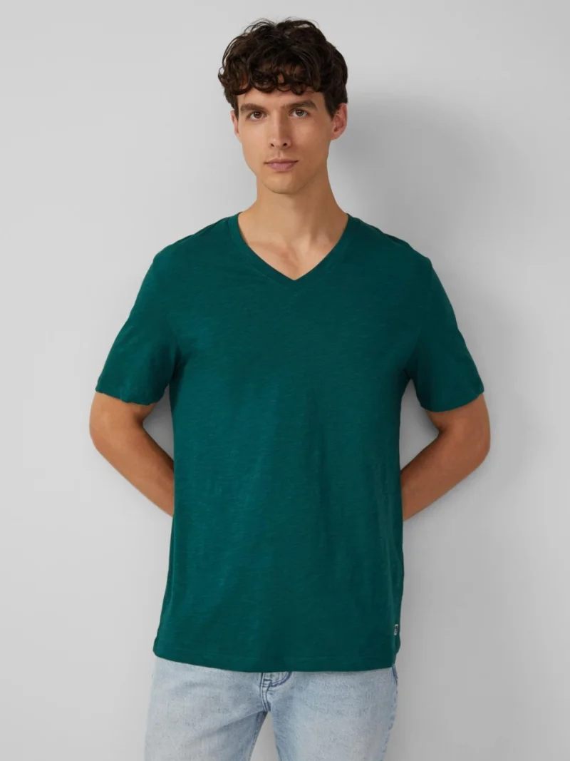 s.Oliver Tricou barbati cu decolteu in V, Regular fit, din bumbac, Verde inchis (SELECTATI MARIMEA: S)