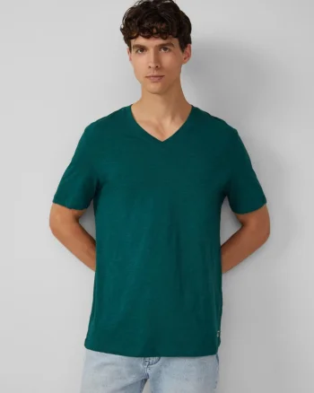 s.Oliver Tricou barbati cu decolteu in V, Regular fit, din bumbac, Verde inchis (SELECTATI MARIMEA: S)