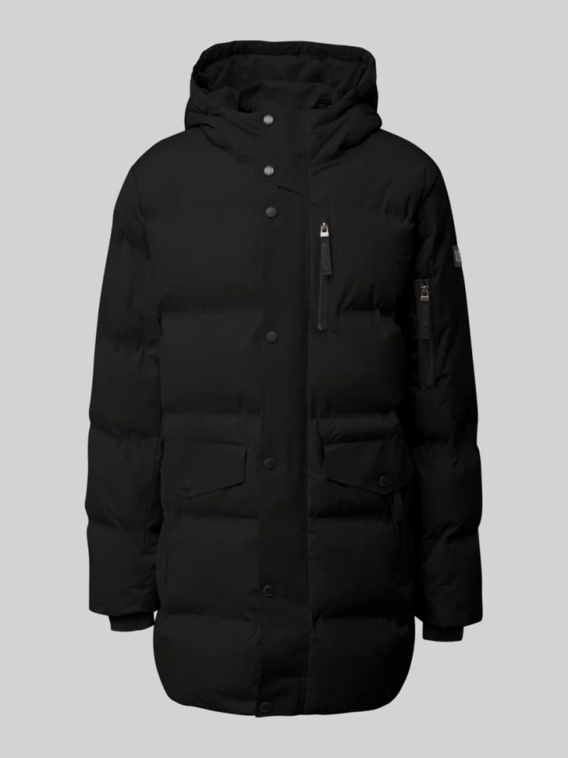 s.Oliver Geaca lunga barbati cu gluga, rezistenta la apa, Regular fit, Negru (SELECTATI MARIMEA: 2XL)