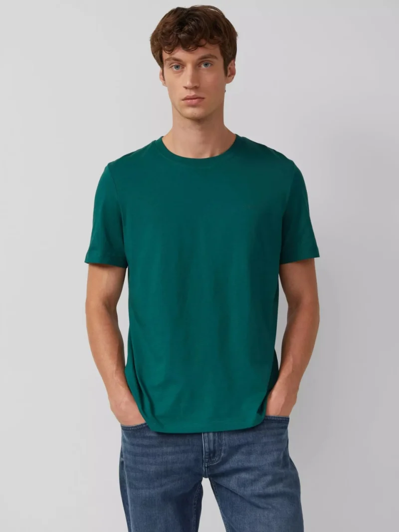 s.Oliver Tricou barbati, Regular fit cu decolteu la baza gatului, imprimeu uni, Verde inchis (SELECTATI MARIMEA: S)