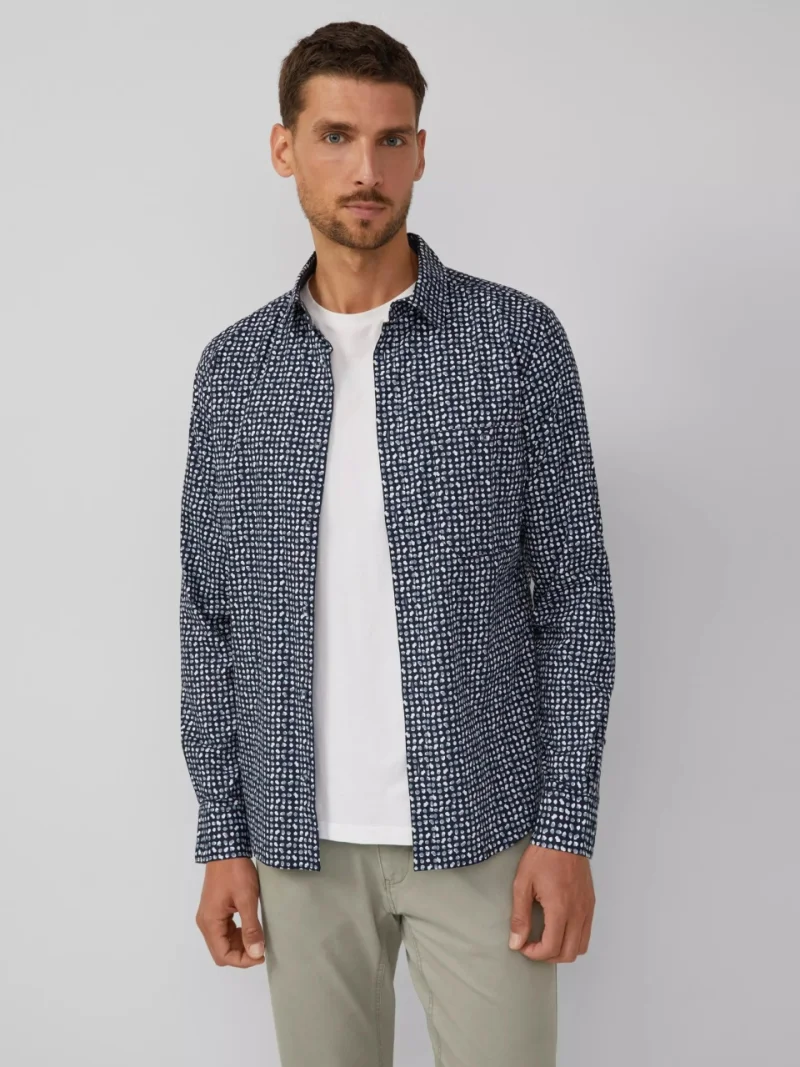 s.Oliver Camasa barbati, Slim fit cu imprimeu cu puncte, din amestec de bumbac, Bleumarin inchis (SELECTATI MARIMEA: S)