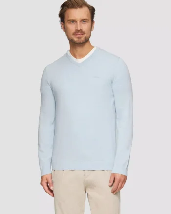s.Oliver Pulover tricotat barbati cu achior si logo brodat, Albastru deschis (SELECTATI MARIMEA: 3XL)