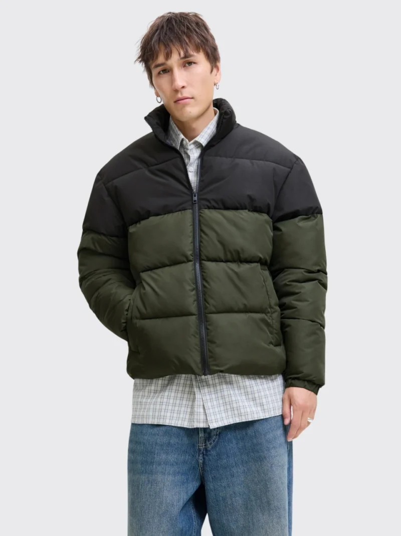 Jack & Jones Geaca pufoasa, barbati, fara gluga, rezistenta la vant, Verde inchis (SELECTATI MARIMEA: 2XL)