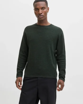 Jack & Jones Pulover tricotat barbati cu decolteu la baza gatului, Verde inchis (SELECTATI MARIMEA: S)