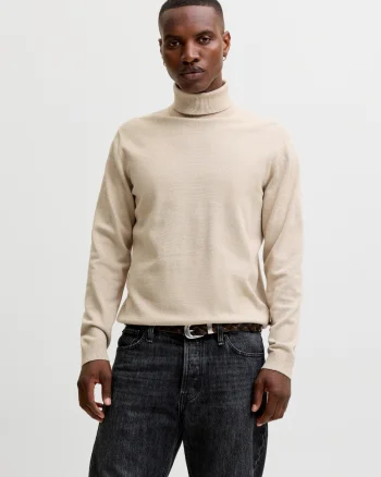 Jack & Jones Pulover barbati, simplu cu guler inalt, Bej (SELECTATI MARIMEA: XS)