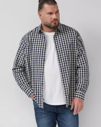 s.Oliver Big Sizes Camasa barbati big sizes, cu imprimeu in carouri si cu guler Kent, Albastru inchis (SELECTATI MARIMEA: 4XL)