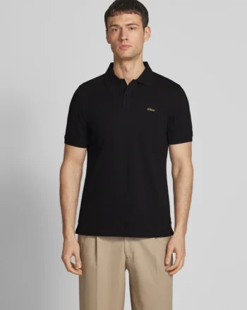 s.Oliver Tricou polo barbati, din 100% bumbac, cu logo, Negru (SELECTATI MARIMEA: M)