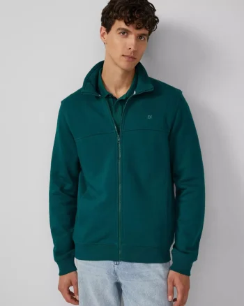 s.Oliver Bluza barbati cu guler inalt si fermoar, Regular fit, Verde (SELECTATI MARIMEA: S)