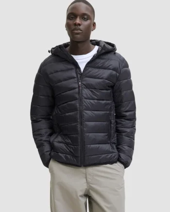 Jack & Jones Jacheta barbati cu gluga, Bradley 12280970, Regular fit, Negru (SELECTATI MARIMEA: XL)