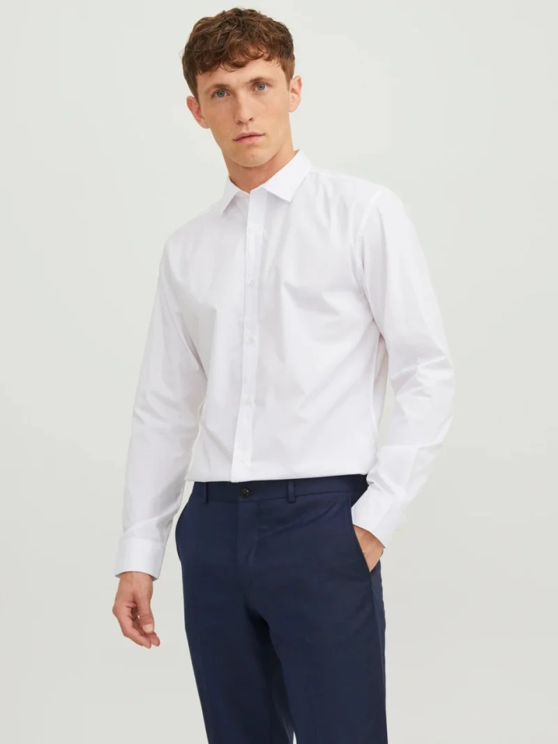 Jack & Jones Camasa barbati, din amestec de bumbac, Slim Fit, Alb (SELECTATI MARIMEA: S)