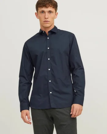 Jack & Jones Camasa barbati, din amestec de bumbac, Slim Fit, Bleumarin inchis (SELECTATI MARIMEA: S)