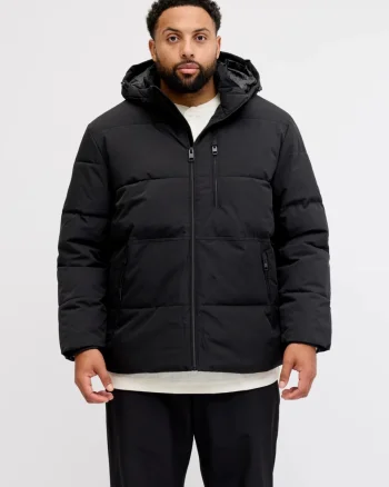 Jack & Jones Plus Geaca barbati cu gluga, 2 buzunare oblice si croiala Regular fit, Negru (SELECTATI MARIMEA: 3XL)