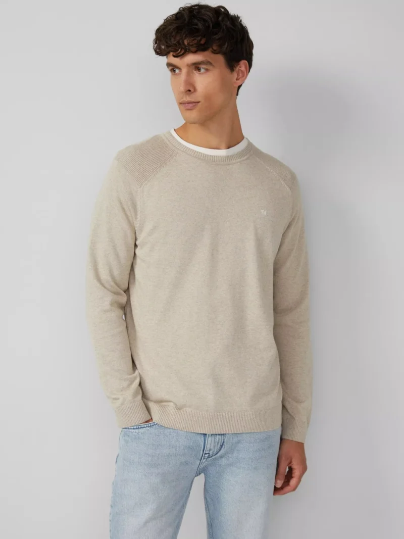 s.Oliver Pulover tricotat barbati cu guler rotund si maneci raglan, Crem (SELECTATI MARIMEA: XL)