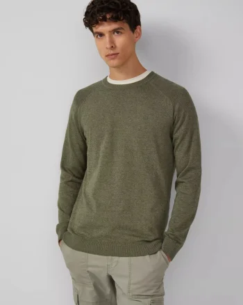 s.Oliver Pulover tricotat barbati cu guler rotund si maneci raglan, Verde inchis (SELECTATI MARIMEA: 2XL)
