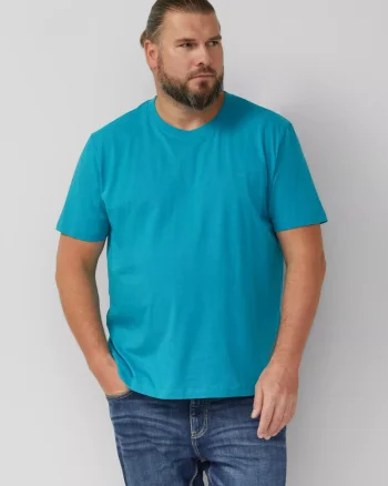 s.Oliver Big Sizes Tricou barbati big sizes, cu decolteu la baza gatului, din bumbac, Turcoaz (SELECTATI MARIMEA: 3XL)