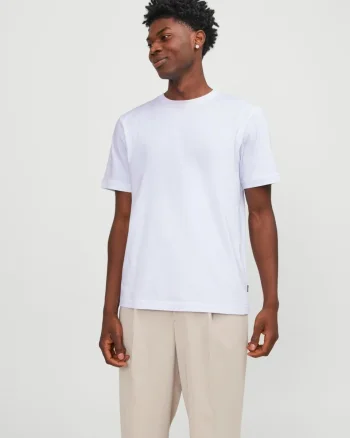 Jack & Jones, Tricou simplu, barbati cu decolteu la baza gatului, Alb (SELECTATI MARIMEA: 2XL)