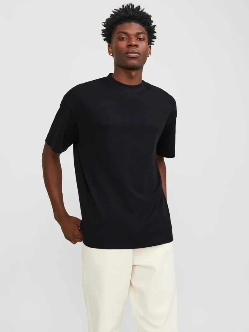 Jack & Jones, Tricou simplu, barbati cu decolteu la baza gatului, Negru (SELECTATI MARIMEA: M)