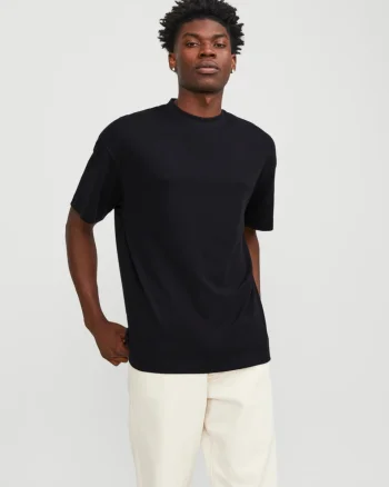 Jack & Jones, Tricou simplu, barbati cu decolteu la baza gatului, Negru (SELECTATI MARIMEA: M)