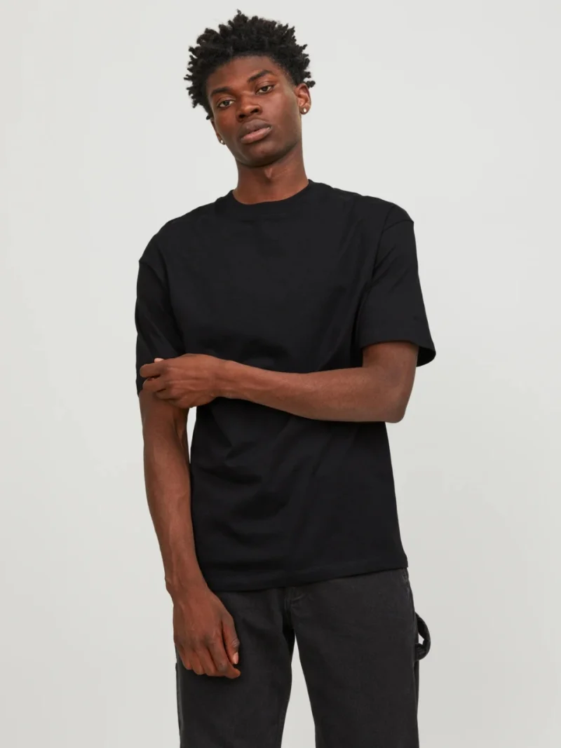 Jack & Jones, Tricou simplu, Bradley, barbati, din bumbac, Relaxed fit, Negru (SELECTATI MARIMEA: XS)