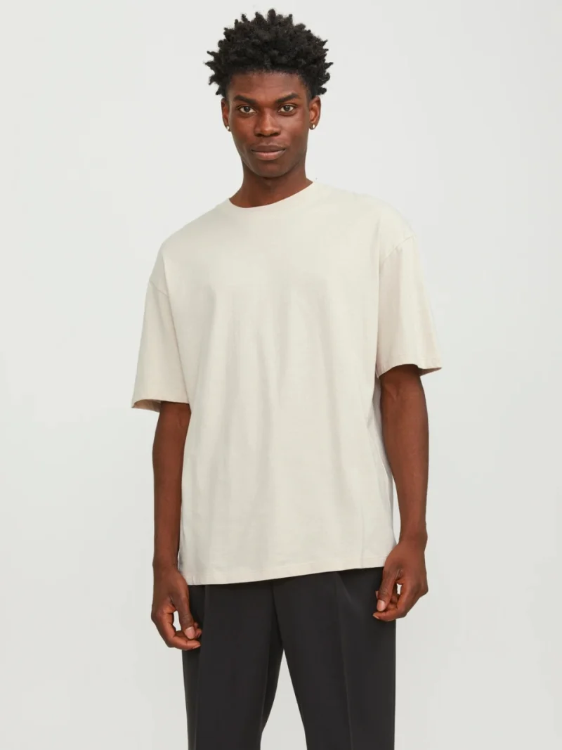 Jack & Jones, Tricou simplu, Bradley, barbati, din bumbac, Relaxed fit, Bej (SELECTATI MARIMEA: XS)