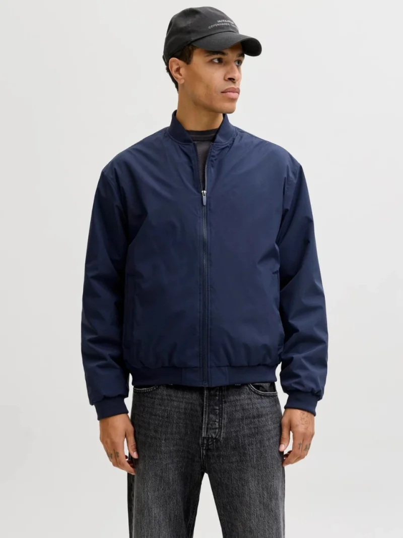 Jack & Jones, Jacheta bomber, barbati, cu buzunare oblice fara fermoar, Bleumarin inchis (SELECTATI MARIMEA: S)