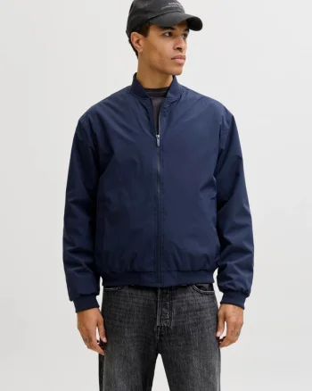 Jack & Jones, Jacheta bomber, barbati, cu buzunare oblice fara fermoar, Bleumarin inchis (SELECTATI MARIMEA: S)