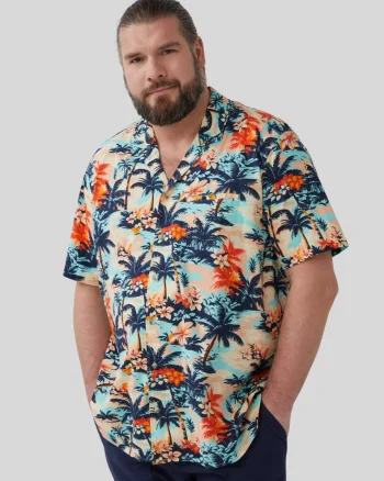 s.Oliver Big Sizes Camasa barbati big sizes cu maneca scurta si imprimeu tropical, Regular fit, Multicolor (SELECTATI MARIMEA: 5XL)