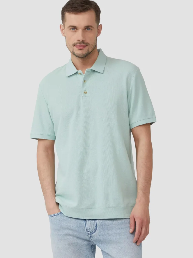 s.Oliver Tricou polo barbati, din piqué waffle, Regular fit, Turcoaz (SELECTATI MARIMEA: XL)