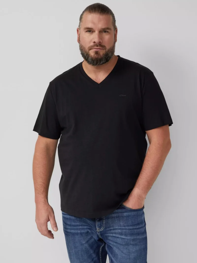s.Oliver Big Sizes Tricou barbati big sizes, cu anchior, din bumbac, Negru (SELECTATI MARIMEA: 2XL)
