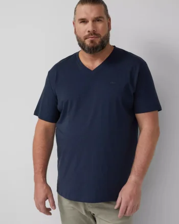s.Oliver Big Sizes Tricou barbati big sizes, cu anchior, din bumbac, Bleumarin inchis (SELECTATI MARIMEA: 2XL)