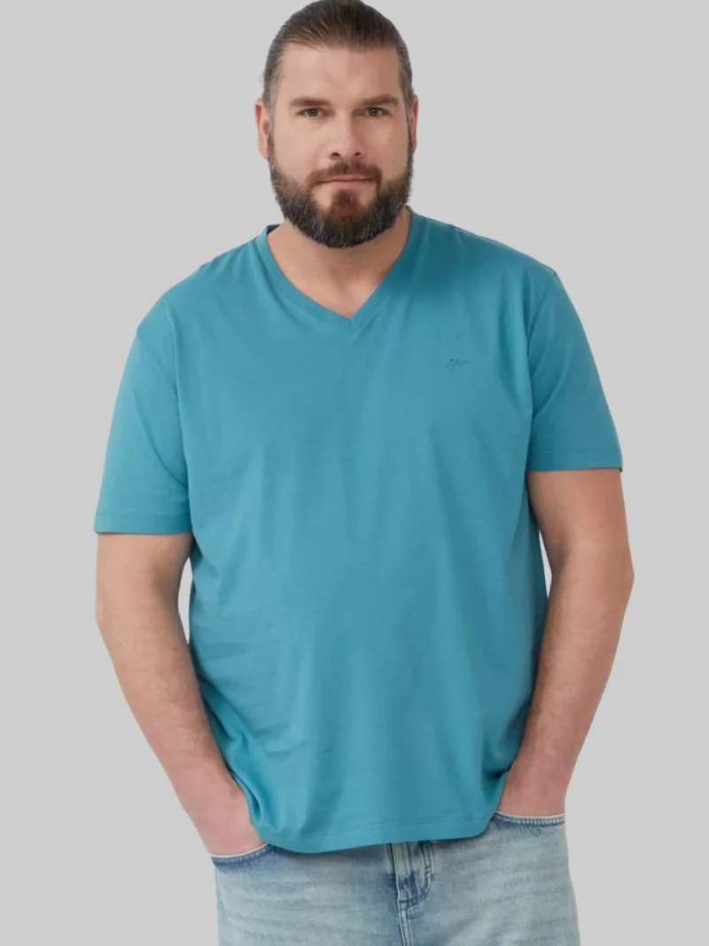 s.Oliver Big Sizes Tricou barbati big sizes cu decolteu in V, Regular Fit, din bumbac, Turcoaz (SELECTATI MARIMEA: 2XL)